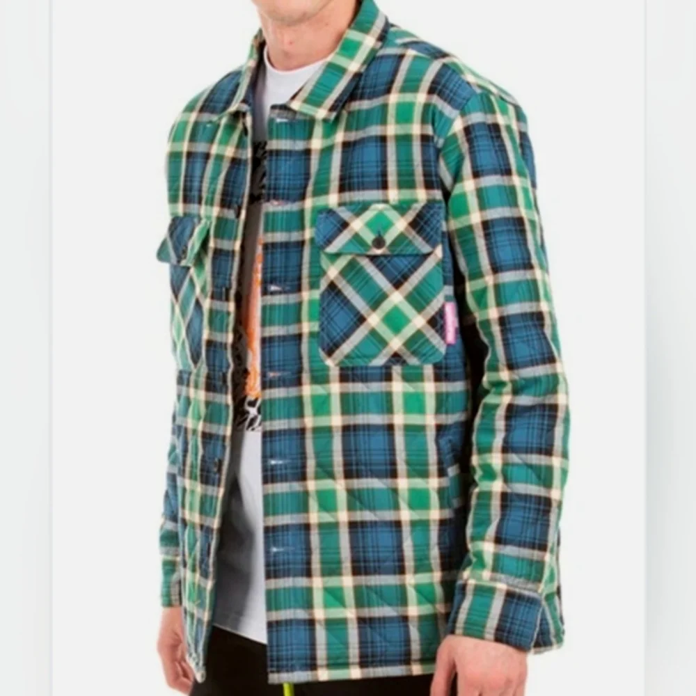 GOTCHA Farmland Flannel Quilted JACKET Bottle Green Mens size Large - Picture 1 of 10